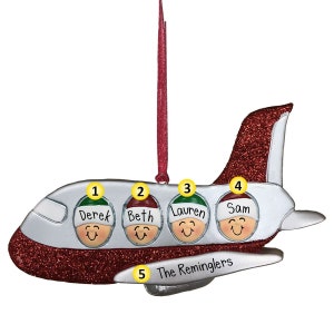 Family on Airplane - 4 - Christmas Ornaments - Travel vacation - travel - plane trip - first airplane ride - Free Shipping Eligible