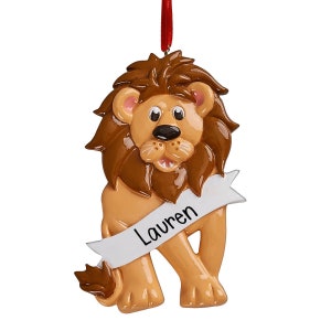 Personalized Lion with Banner Christmas Ornament - Zoo Animals - Roar - King of the Jungle - Free Personalization
