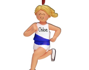 Female Runner with Stripe - Blonde Hair - Personalized Ornaments - Fitness - 1st Marathon - 10K - 5K - Track - Cross-Country - XC