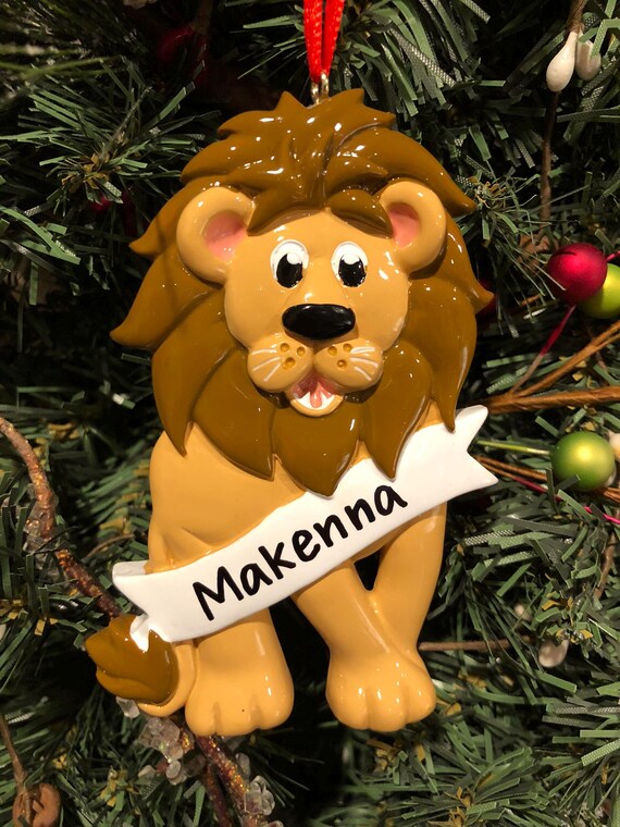 Personalized Lion With Banner Christmas Ornament - Zoo Animals