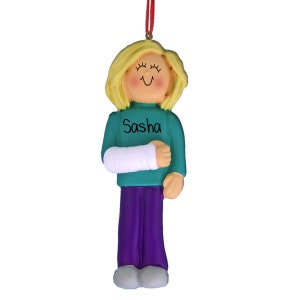 Female with Broken Arm - Blonde - Christmas Ornaments -  cast - broken arm - break - accident - surgery - hospital