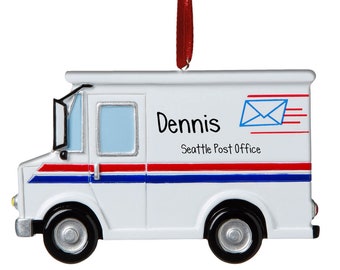 Camión de correo - Adornos navideños personalizados - Oficina de correos - Trabajador postal - Cartero - Conductor de entrega - Cartas - Personalización gratuita