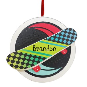 Personalized Checkered Skateboard Christmas Ornament - Skate Park - Skateboarding Kids - Free Personalization