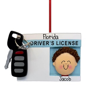 Licentie met sleutelhanger - bruin heren - kerstversiering - nieuwe bestuurder - eerste auto - 1e - vrachtwagen - vergunning - gratis personalisatie