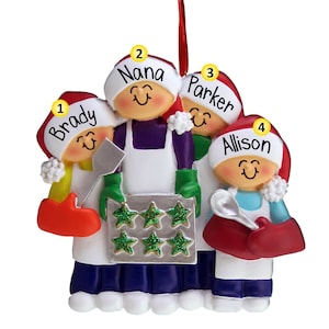 Baking Cookies Family - 4 - Personalized Christmas Ornaments - Cooking with Grandma - Holiday Treats - Kitchen - Chef - Free Personalization