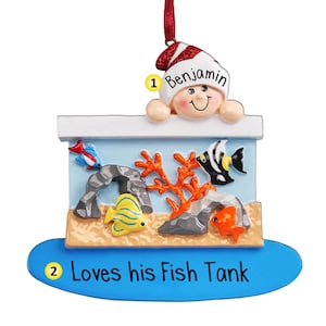 Kid with Aquarium - Personalized Christmas Ornament - Loves Tropical Fish - Salt Water - Freshwater - Perfect Handwriting