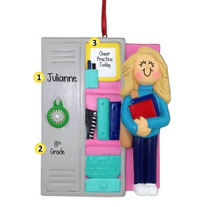 Open School Locker Girl - Blonde Hair - Back to School - Returning to the Classroom - Student - Personalized Christmas Ornament