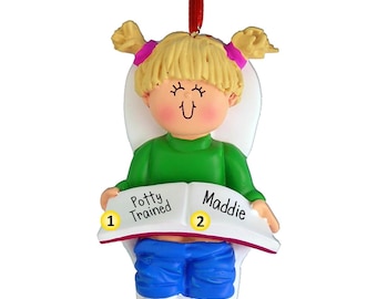 Töpfchen-Training Mädchen - Blonde Haare - Personalisierte Ornamente - 1st Weihnachten - Lernen, die Toilette zu benutzen - keine Windeln mehr - Töpfchen-geeignet