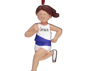 Female Runner with Stripe - Brown Hair - Personalized Ornaments - Fitness - 1st Marathon - 10K - 5K - Track - Cross-Country - XC