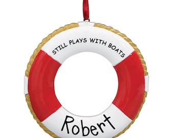 Personalized Life Ring Still Plays with Boats Christmas Ornament - Sailing - Boating - Sailboat - Power Boat - Fishing