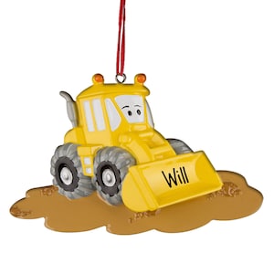 Yellow Bulldozer in Mud - Christmas Ornament - Tonka Trucks - Construction Equipment - Heavy Machinery - Earth Movers - Free Personalization