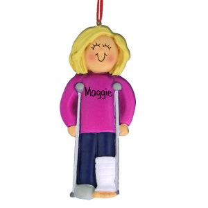 Female with Broken Leg - Blonde - Christmas Ornaments -  cast - broken leg - break - accident - surgery - hospital - doctor