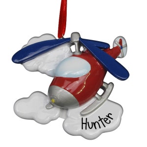 Red Helicopter with Blue Rotors - Personalized Ornaments - Transportation chopper