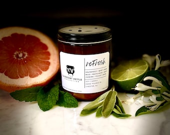 REFRESH | Soy Candle | 7.5 oz | Floral Candle | Citrus Candle | Home Decor | Handmade Candle | Fresh Smell | Grapefruit | Mint | Luxury