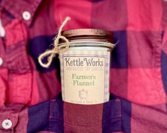 FARMER'S FLANNEL | Soy Candle | 14 oz | 6 oz | Fall Candle | Flannel Candle | Fall Decor | Autumn Decor | Handmade Candle