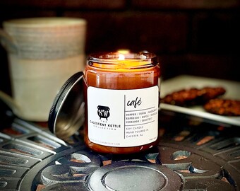 CAFÉ | Soy Candle | 7.5 oz | Calescent Kettle Collection | Coffee Candle | Home Decor | Handmade Candle | Espresso | Hazelnut | Cafe