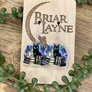 Mystic Cat Earrings | Dark Cat Earrings | Reading & Cats Earrings | Salem Cat Earrings | Black Cat Earrings | Reading Earrings | Cat Earring
