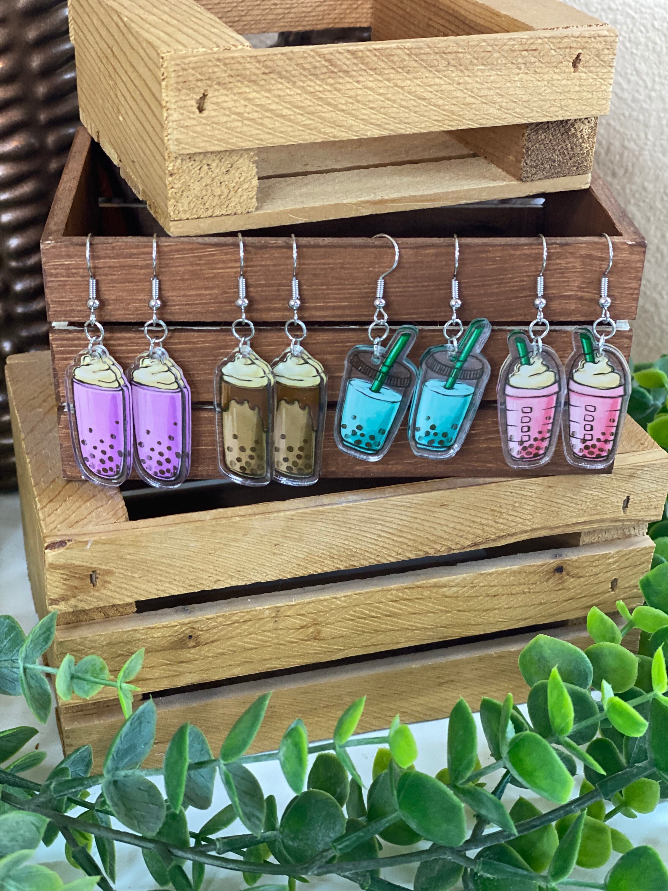 Blue Boba Tea Bubble Tea Earrings Bubble Tea Lover Tea Etsy