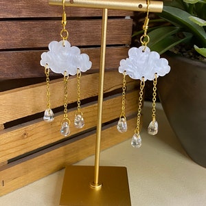 Gold Rain Cloud Earrings | Rain Cloud Gifts | Nature Earrings | Dangle Cloud Earrings | Weather Earrings Jewelry