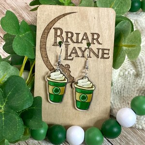 St Patrick’s Day Coffee Earrings | St Pattie’s day earrings | Lucky Earrings | St Patrick&#39;s Day Earrings | Clover Earrings | Irish Earrings