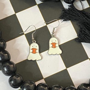 Halloween Ghost Earrings | Halloween Orange Pumpkin Earrings | Halloween Earrings | Spooky Earrings | Halloween Gifts |