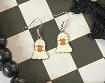 Halloween Ghost Earrings | Halloween Orange Pumpkin Earrings | Halloween Earrings | Spooky Earrings | Halloween Gifts |