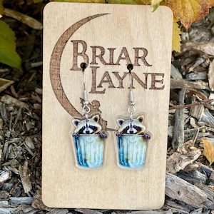 Raccoon Earrings | Raccoon In Garbage Can Earrings | Trash Panda Earrings | Racoon Gifts