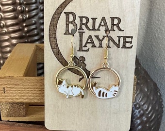 Cat In A Swing Front And Back Earrings | Boho Cottage Cat Earrings | Boho Earrings | Boho Cat Jewelry | Flower Boho Earrings