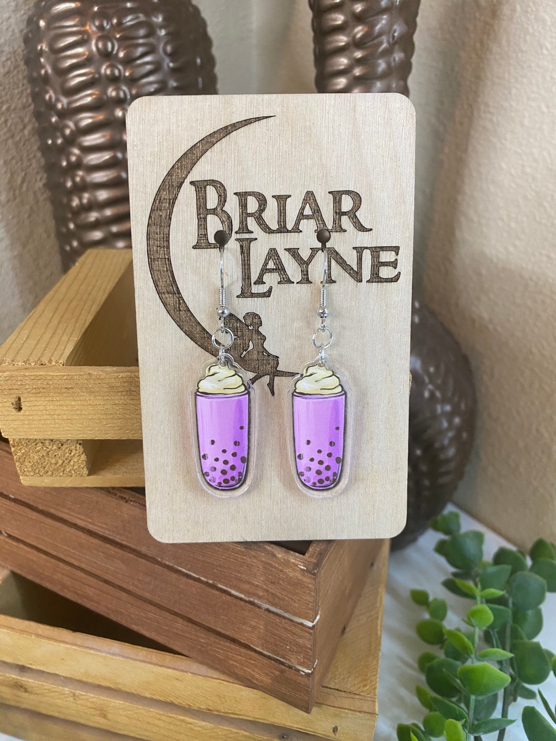 Purple Boba Tea Bubble Tea Earrings Bubble Tea Lover Tea Earrings