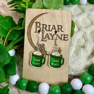 St Patrick’s Day Coffee Earrings | St Pattie’s day earrings | Lucky Earrings | St Patrick&#39;s Day Earrings | Clover Earrings | Irish Earrings