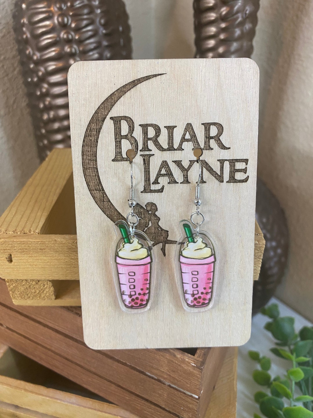 Pink Boba Tea Bubble Tea Earrings Bubble Tea Lover Tea Earrings Coffee