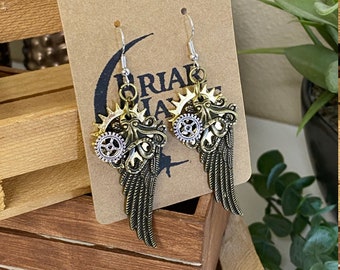 Steampunk Winged Earrings | Cosplay Earrings | Multi Gear Gadget Earrings | Technology Earrings