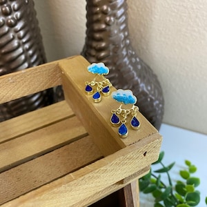 Sparkly Blue Rain Cloud Earrings | Rain Cloud Gifts | Nature Earrings | Dangle Cloud Earrings | Weather Earrings Jewelry