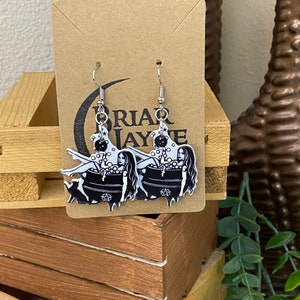 Halloween Hottie Witch In Her Bathtub Earrings | Dark Witch & Crow Earrings | Salem Witch Earrings | Witch Gifts | Goth Earrings