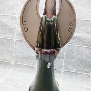 Vintage Angel Figurine Holding a Heart, Beautiful Glaze 9Inches