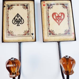 Set of 2 Vintage Creative Co op EUC Poker Card Aces Ceramic Tiles Wall Mount Coat/Hat Hooks