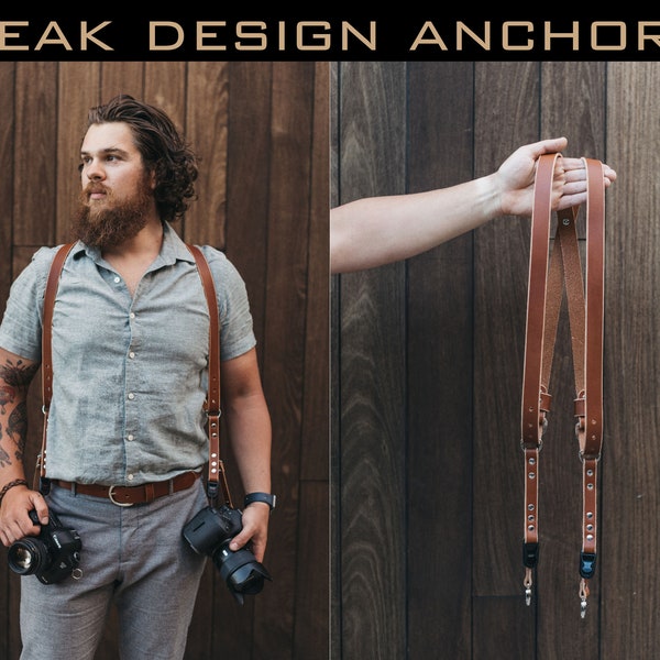 Slim Heritage Light Brown Dual Leather Camera Strap / Harness  (Peak Design Anchors for Professional for DSLR and mirrorless)