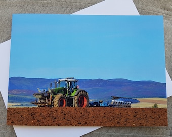 Greetings card - Fendt tractor ploughing