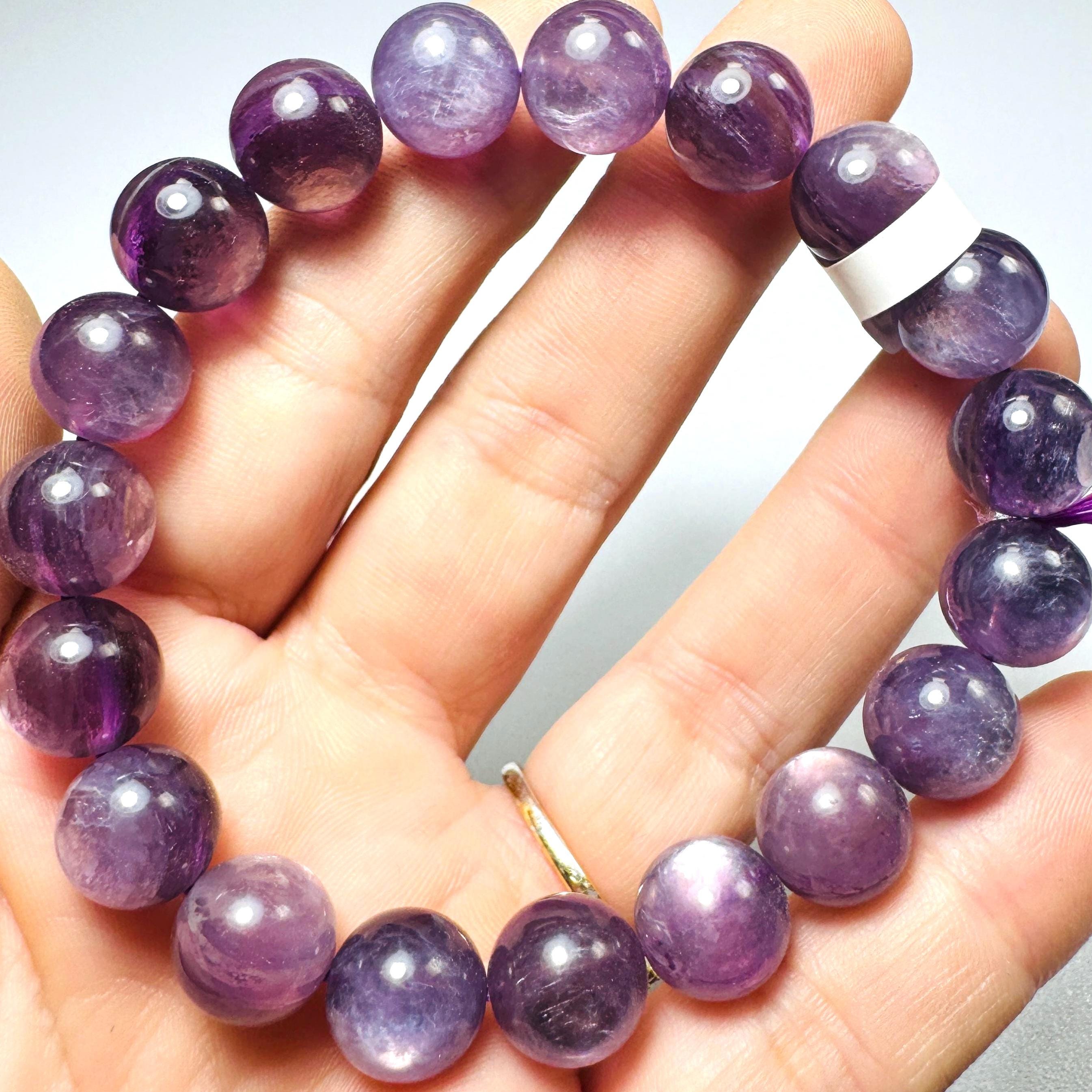 10kパープルストーン ブレスレット 10mm Gem Lepidolite Bracelet, Crystal Beaded Bracelet - Etsy
