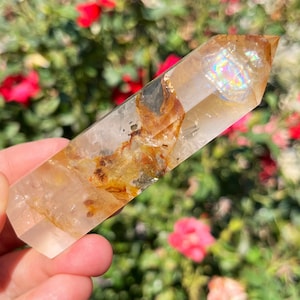 Rare* Golden Healer Yellow Fire Quartz Tower with Pyrite Flowers ~ Crystal Tower Point ~ Crystals Mediation Healing