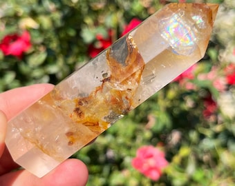 Rare* Golden Healer Yellow Fire Quartz Tower with Pyrite Flowers ~ Crystal Tower Point ~ Crystals Mediation Healing