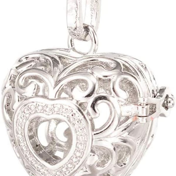 Customizable Heart Shaped Silver Stone Crystal Cage Locket Pendant Necklace