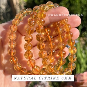 Citrine Crystal Bracelet | Beaded Bracelet 6mm | Gem Grade Citrine Bracelet