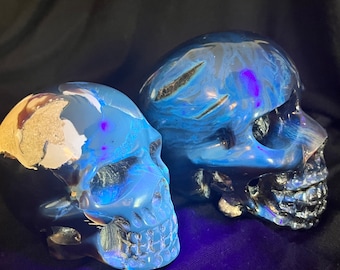 Sumatran Blue Amber Skull | UV Reactive Skull | Crystal Human Skull Art | Genuine Amber Carving | Rare Skull Carving | Copal Skull Sk5
