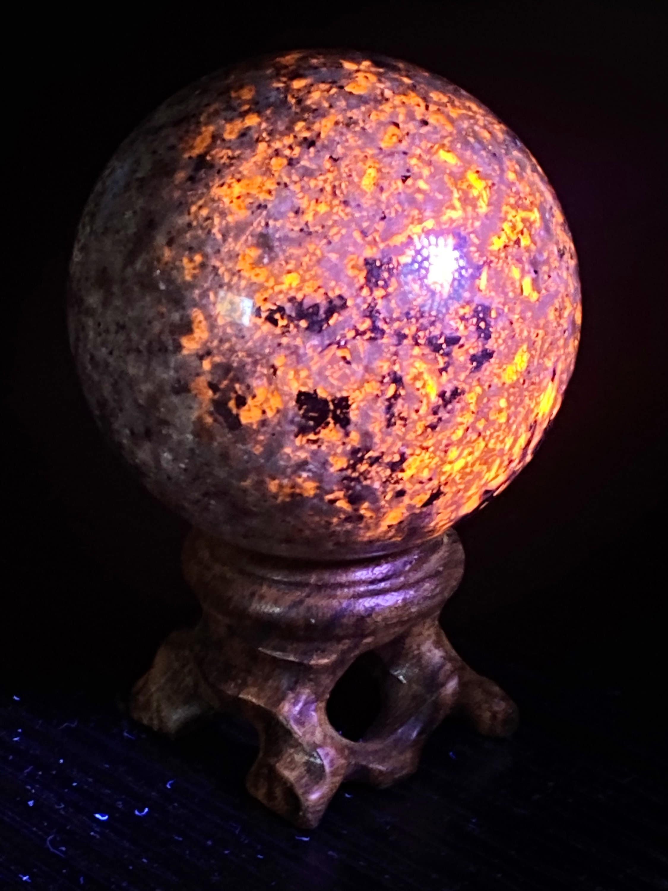 Yooperlite UV Reactive Fluorescent Sphere Sodalite Glowing Fire Stone ~ Polished Natural Stone Crystal ~