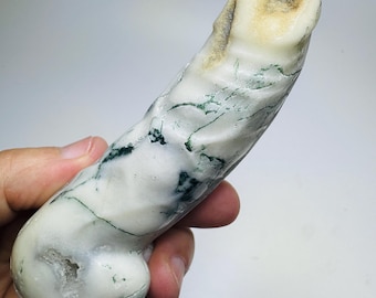 4” Moss Agate Peen Sculpture, Fertility Totem, Moss Agate Crystal Peen Carving, Penis Art sculpture, Penis Crystal