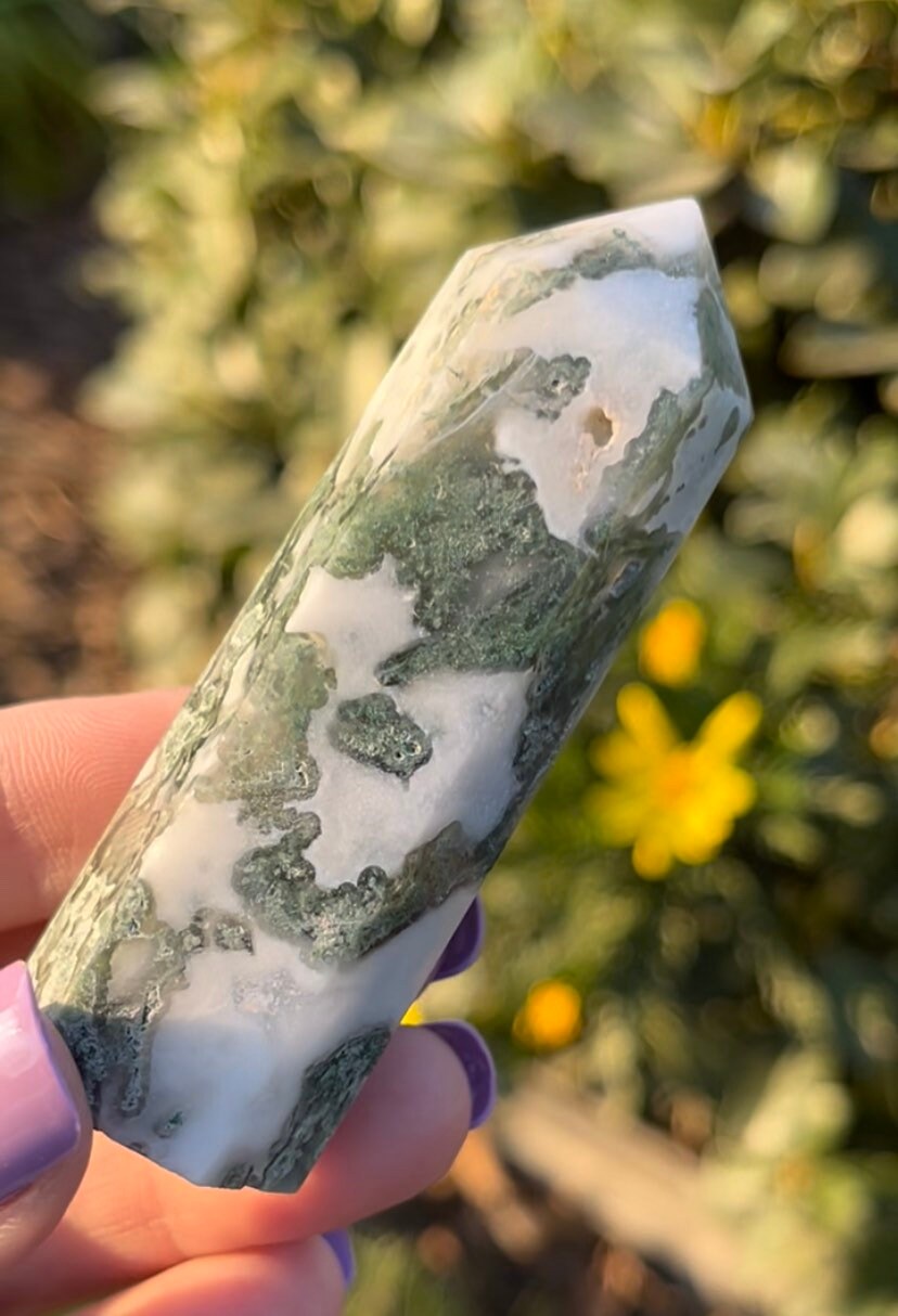 モスアゲートタワー ドゥルージークリスタルポイント 天然石 ~ 調和と