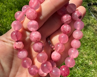 Armband kersenkwarts | Aardbeikwartskristalarmband | Armband met kristallen kralen