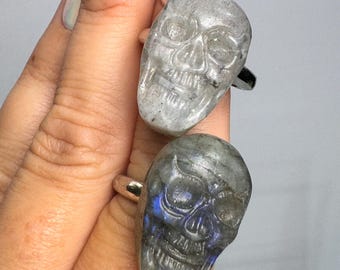 Labradorite Skull Ring, Crystal Skull Ring