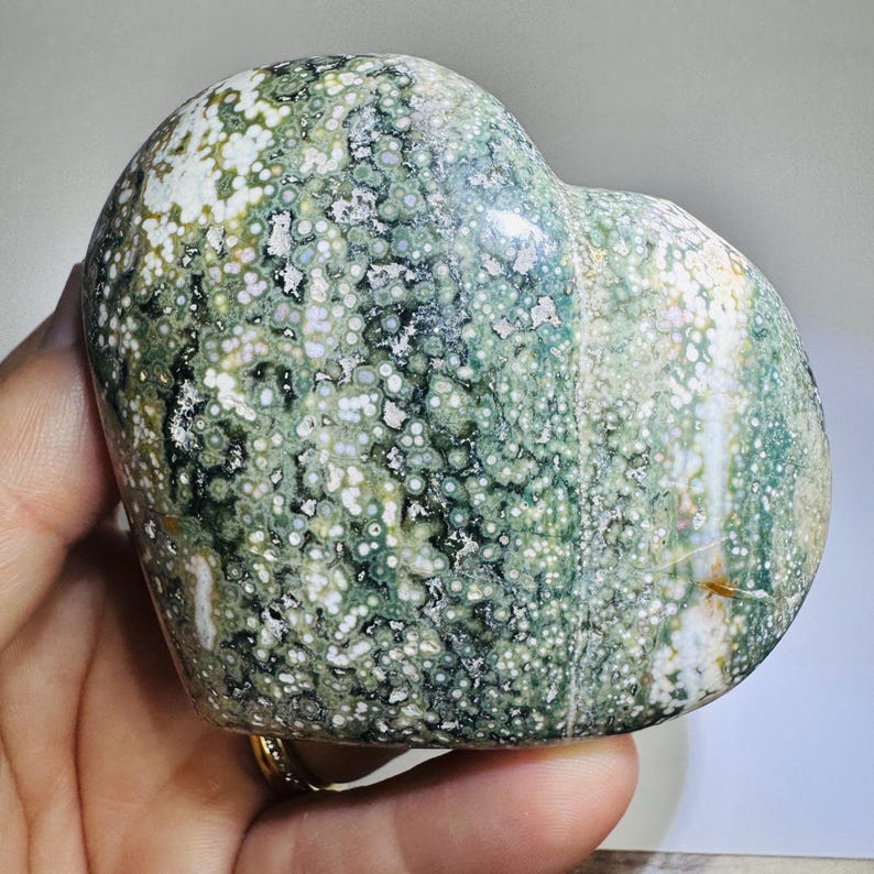 Colorful Ocean Jasper heart, Jasper Crystal heart, Puffy Crystal Heart C